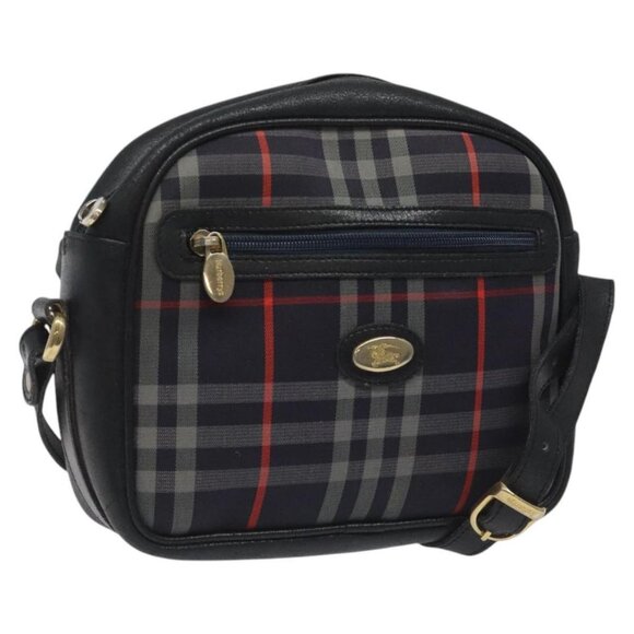 Burberrys Shoulder Bag Canvas Leather Navy Gold - Picture 1 of 16